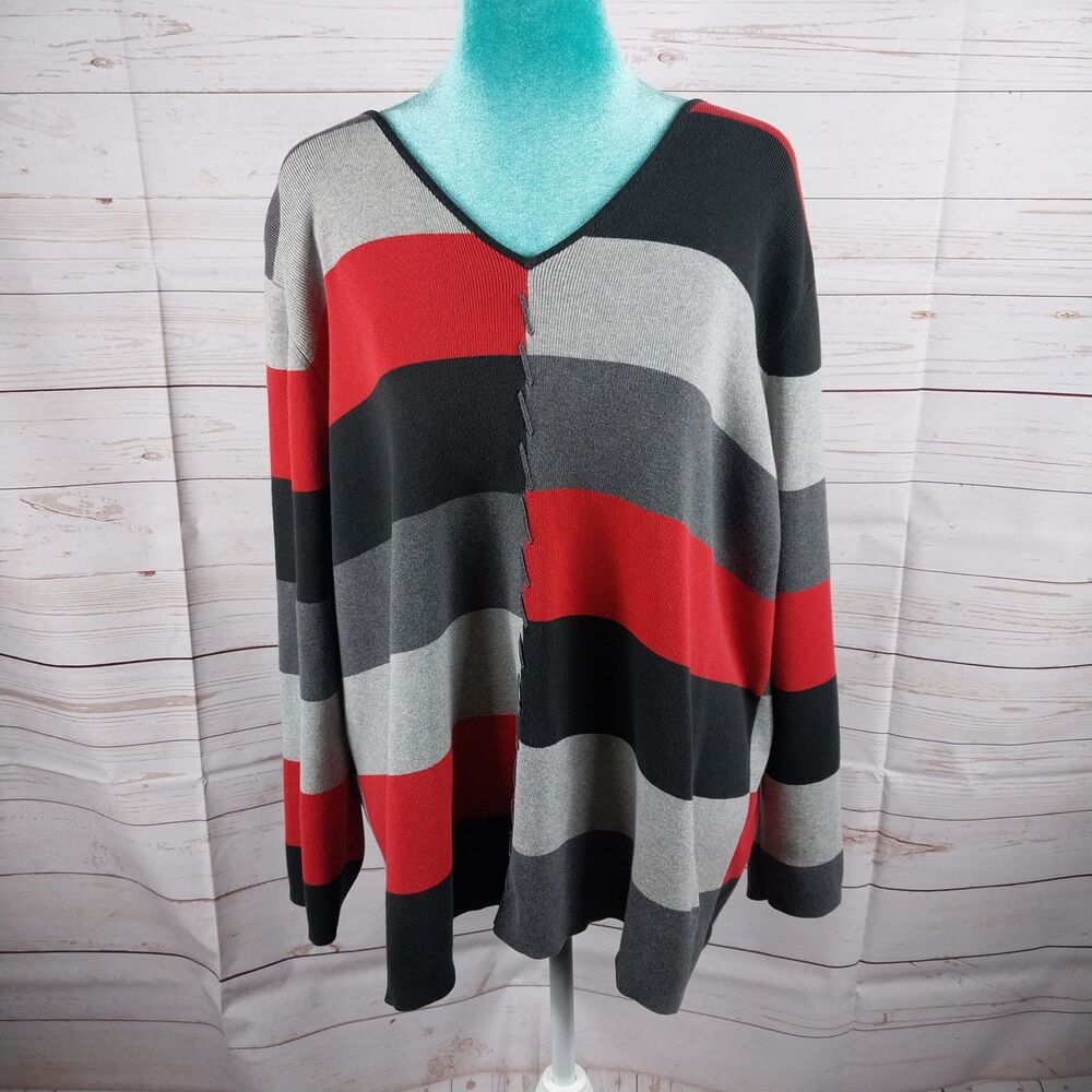 Crazy Horse Liz Claiborne Tunic Top Womens Size 2XL Black Red Gray Color Block